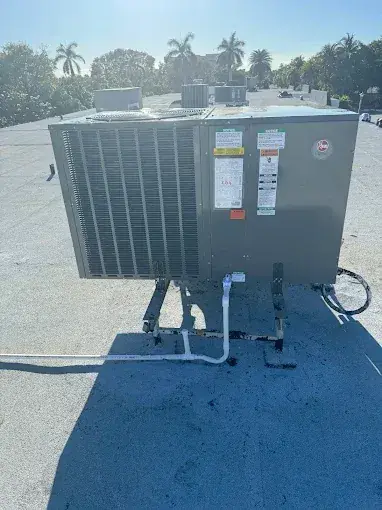 New packaged unit installed on a flat commercial roof